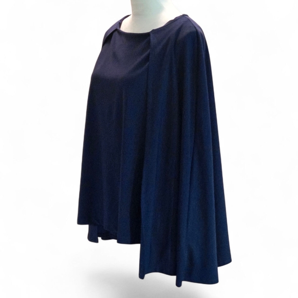 IMAN Global Chic Midnight Blue Caped Shell Top Women's XL Scoop Neck Modern Chic - Picture 2 of 11